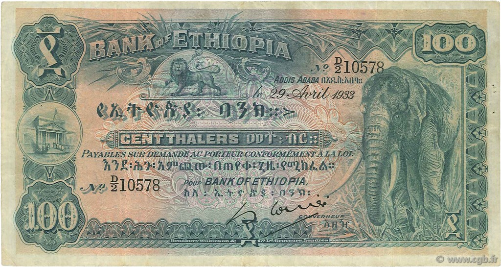 100 Thalers ETIOPIA  1933 P.10 q.BB