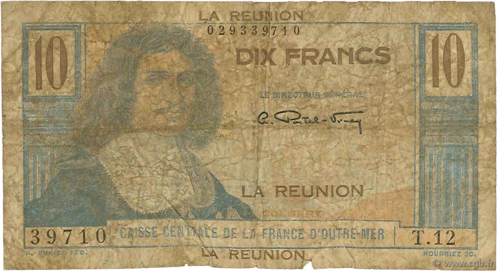 10 Francs Colbert ISLA DE LA REUNIóN  1946 P.42a MC