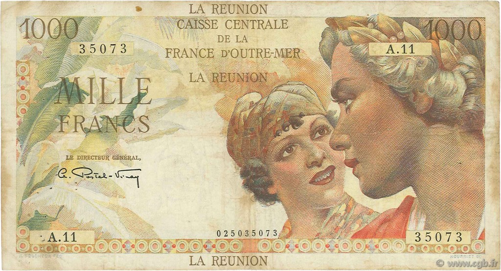 1000 Francs Union Française ISOLA RIUNIONE  1946 P.47a MB