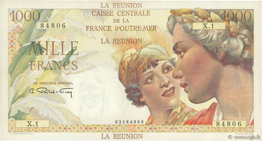 1000 Francs Union Française REUNION ISLAND  1946 P.47a VF+