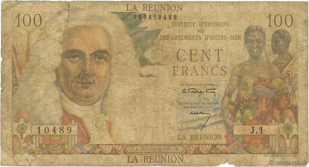 100 Francs La Bourdonnais ISLA DE LA REUNIóN  1960 P.49a RC