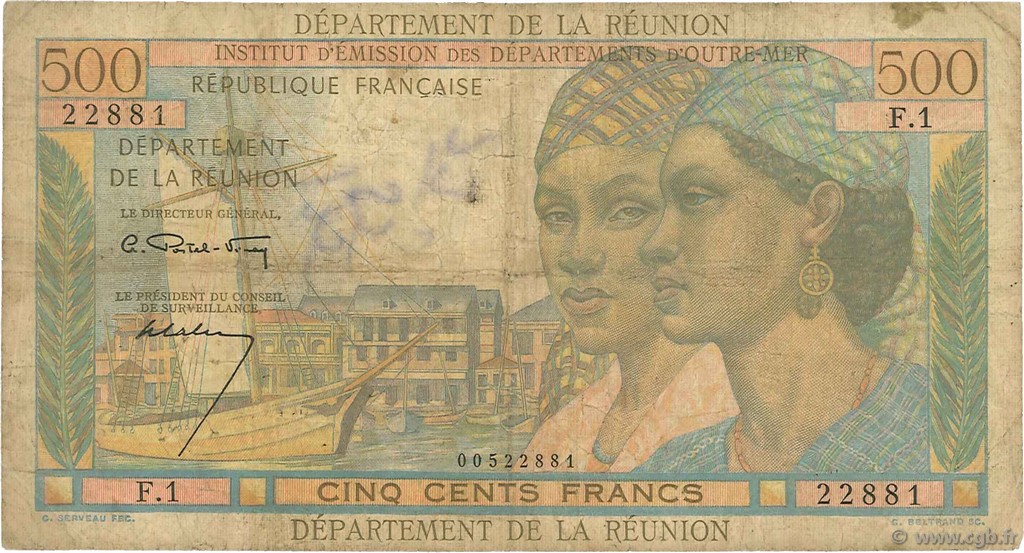 500 Francs Pointe à Pitre ISOLA RIUNIONE  1964 P.51a B
