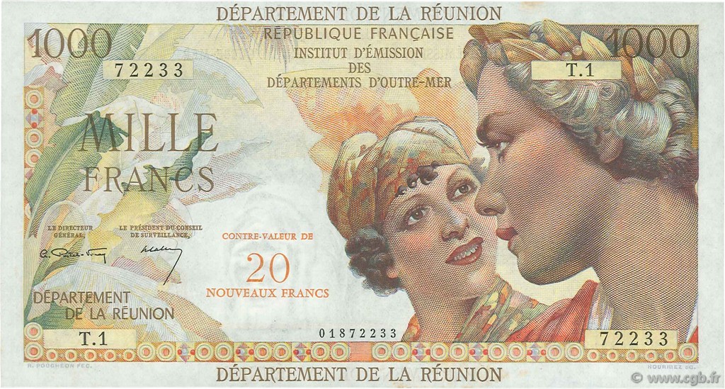 20 NF sur 1000 Francs Union Française ÎLE DE LA RÉUNION  1967 P.55a pr.SPL