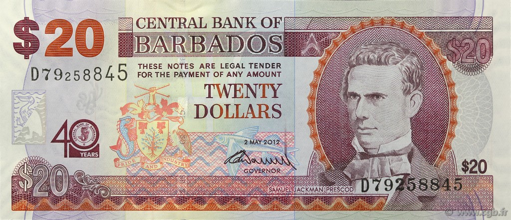 20 Dollars Commémoratif BARBADOS  2012 P.72 SC+