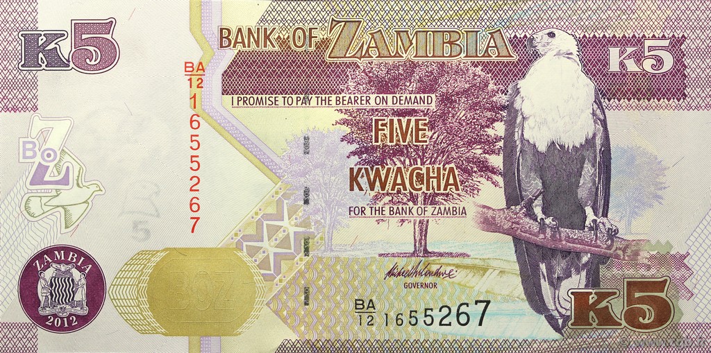 Zambia P 50 a UNC 5 Kwacha 2012 