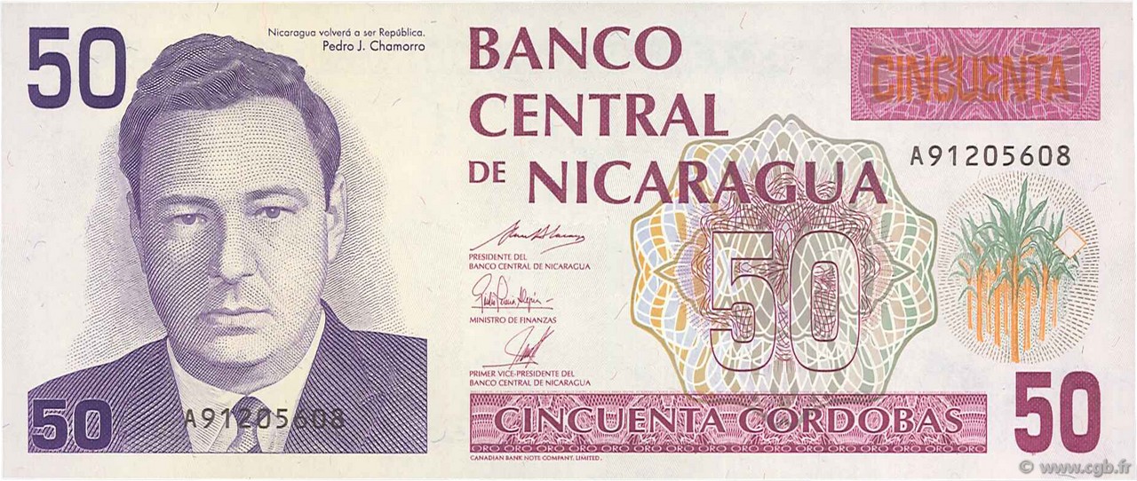 50 Cordobas NICARAGUA  1991 P.177a UNC