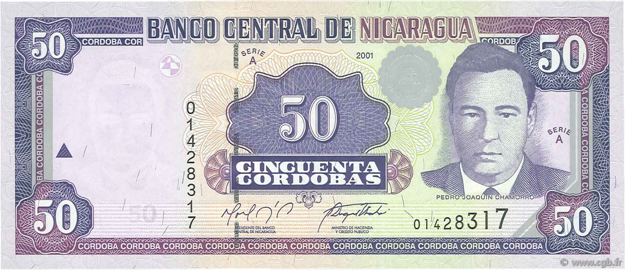 50 Cordobas NICARAGUA  2001 P.189A AU