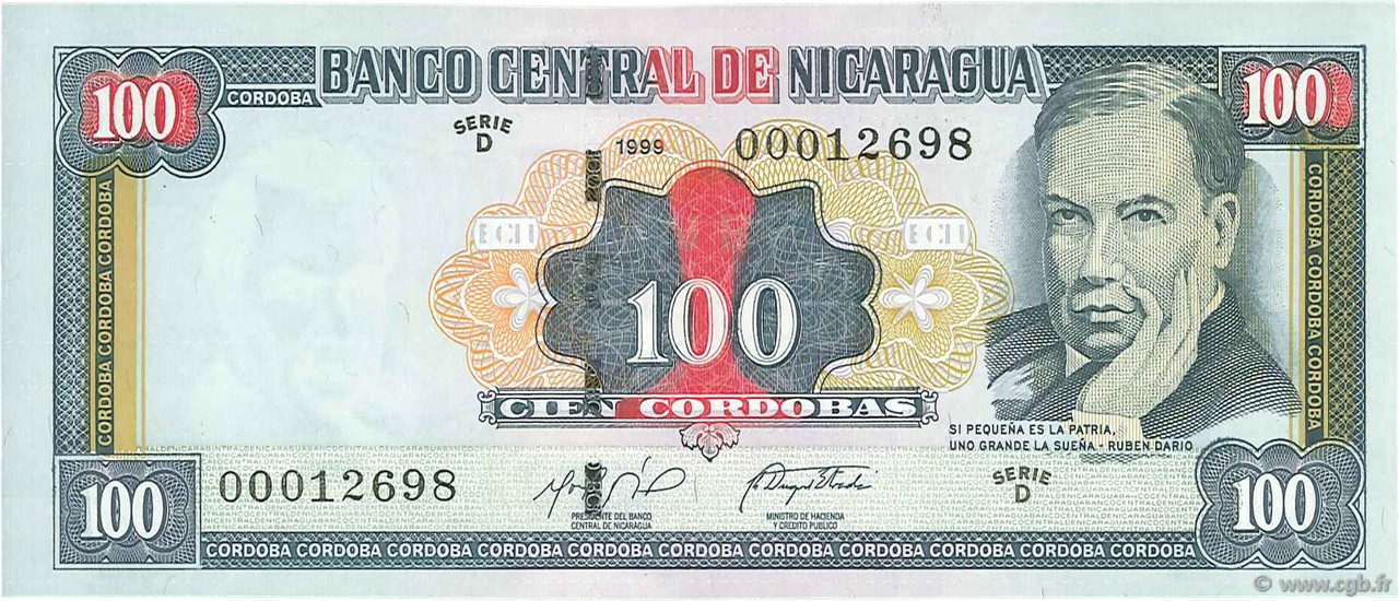 100 Cordobas NIKARAGUA  1999 P.190 fST+
