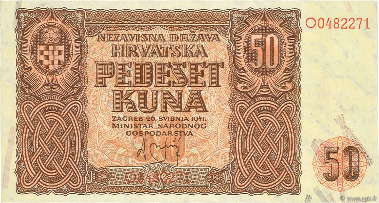 50 Kuna CROATIA  1941 P.01 AU+