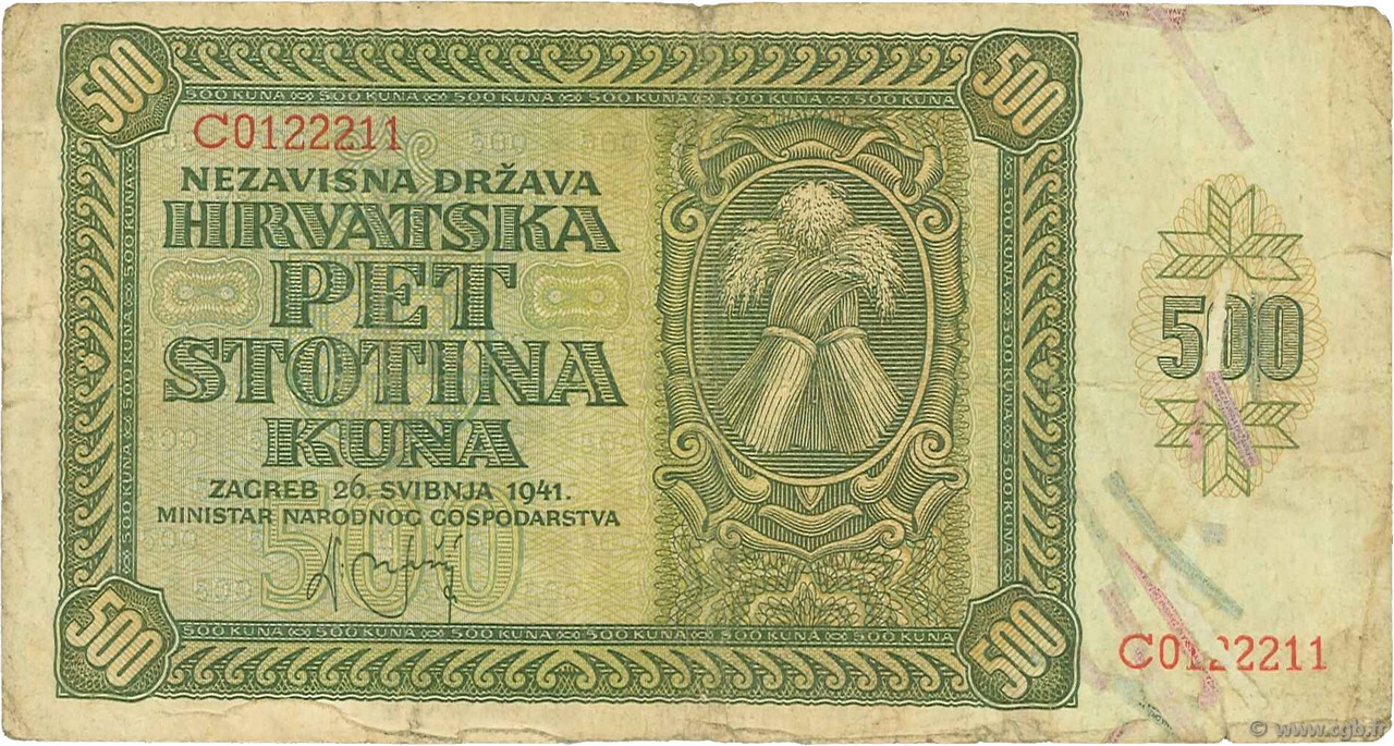 500 Kuna CROATIA  1941 P.03 F