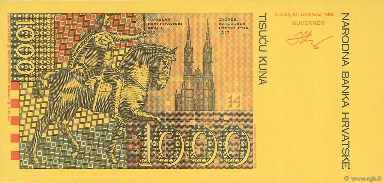 1000 Kuna Épreuve KROATIEN  1993 P.34 ST
