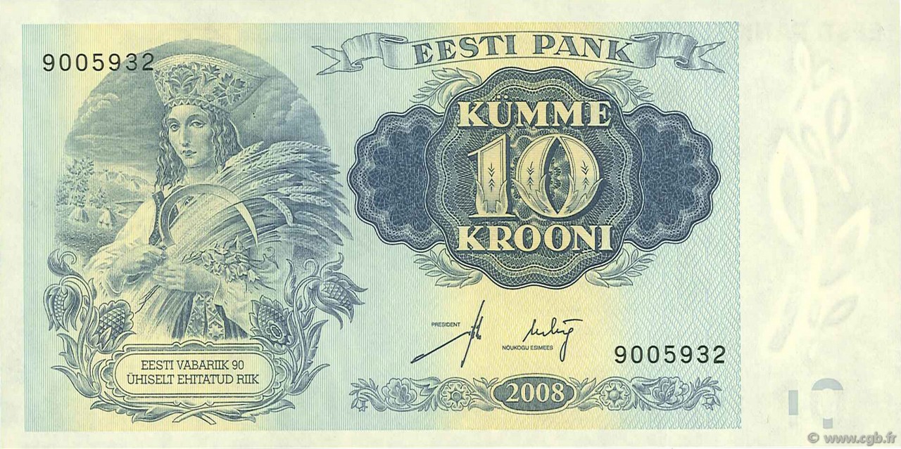 10 Krooni ESTLAND  2008 P.90 ST