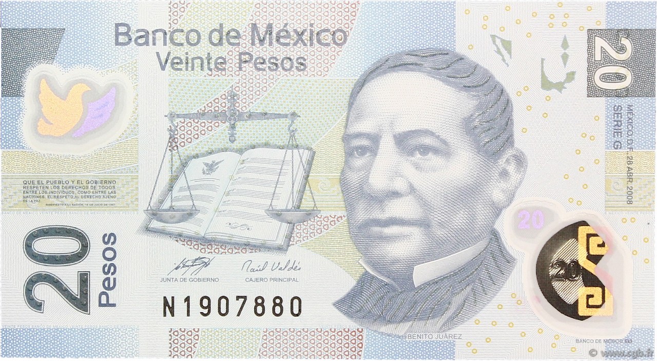 20 Pesos MEXICO  2008 P.122g UNC