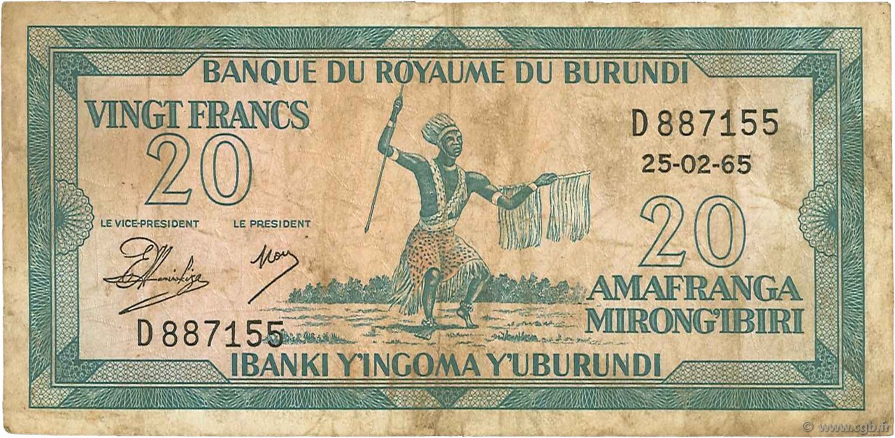 20 Francs BURUNDI  1965 P.10 BC
