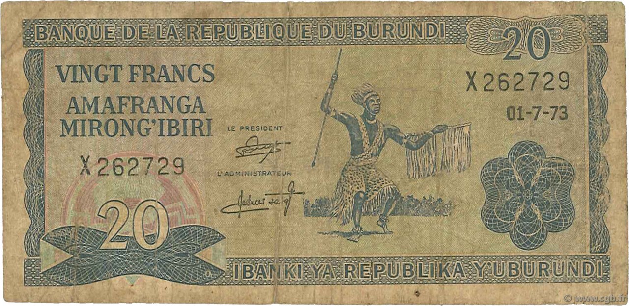 20 Francs BURUNDI  1973 P.21b SGE