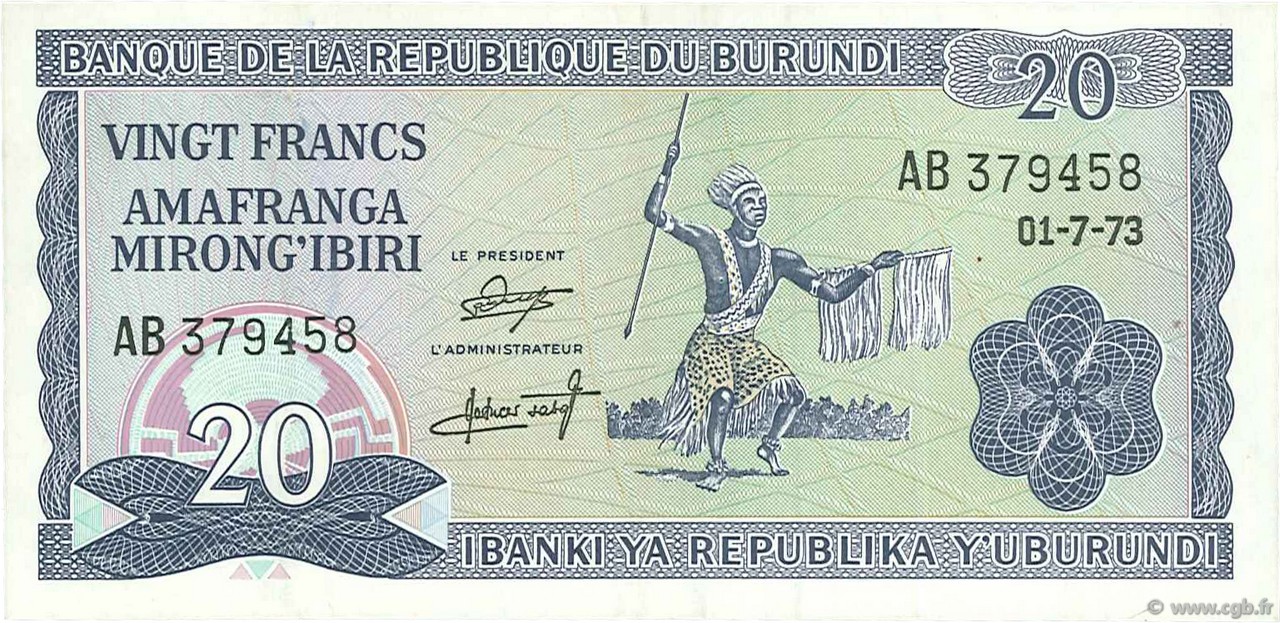 20 Francs BURUNDI  1973 P.21b fST
