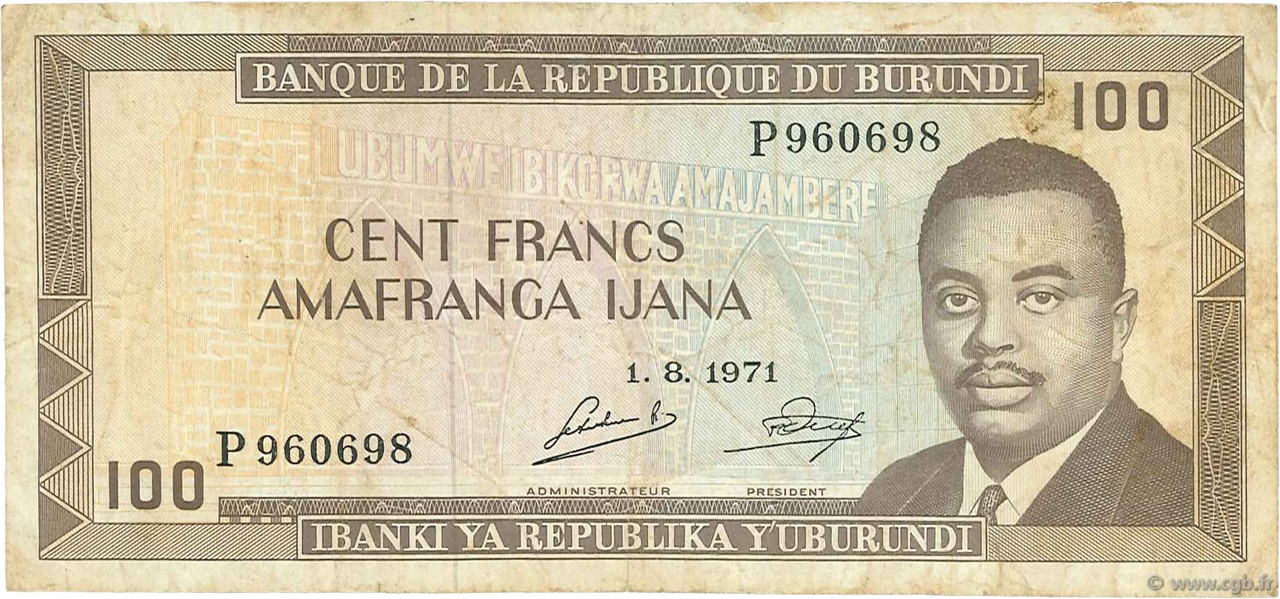 100 Francs BURUNDI  1971 P.23b TB