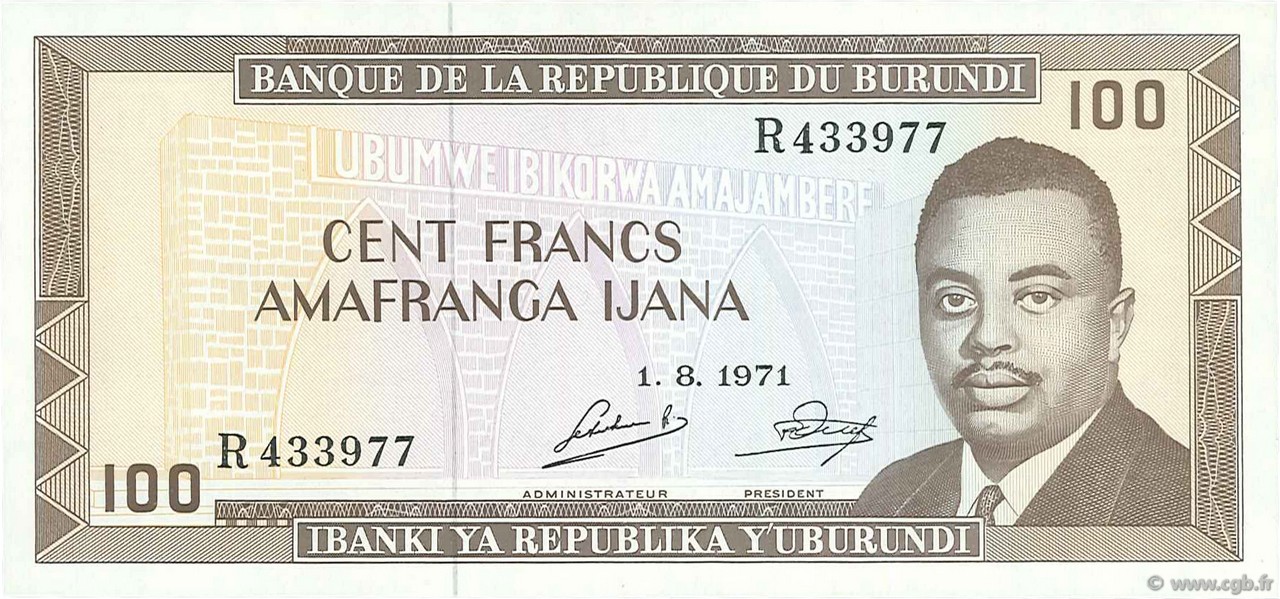 100 Francs BURUNDI  1971 P.23b FDC