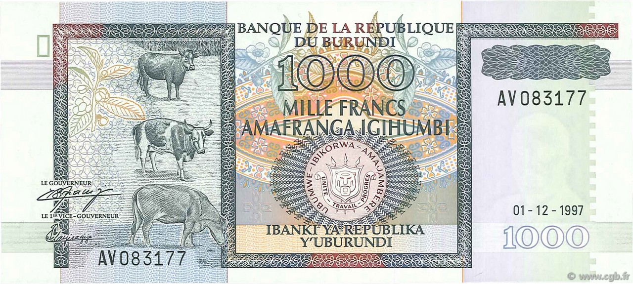 1000 Francs BURUNDI  1997 P.39b UNC