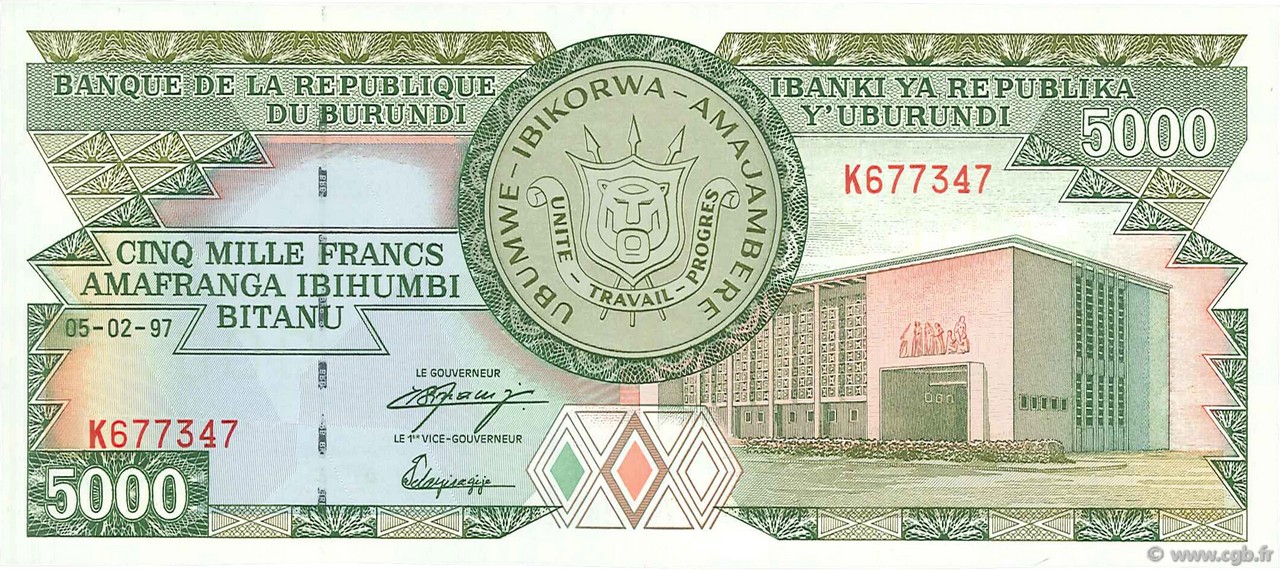 5000 Francs BURUNDI  1997 P.40 UNC