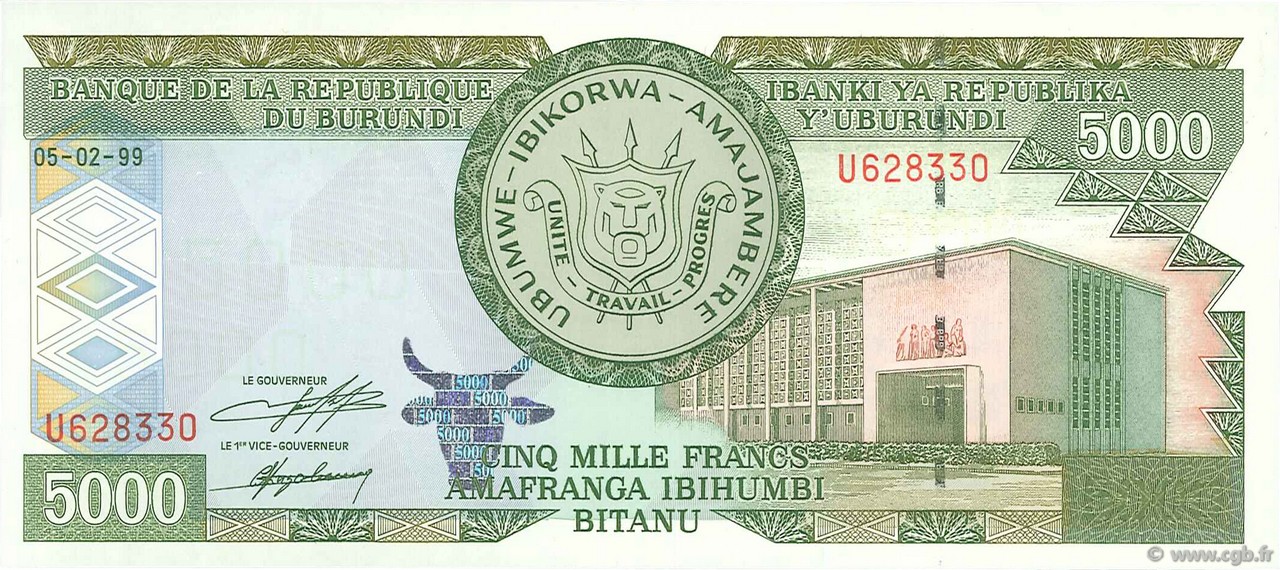 5000 Francs BURUNDI  1999 P.42a AU