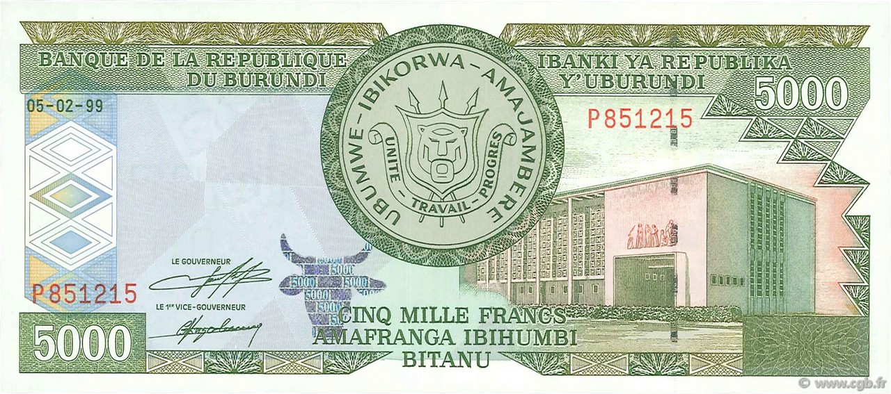 5000 Francs BURUNDI  1999 P.42a ST