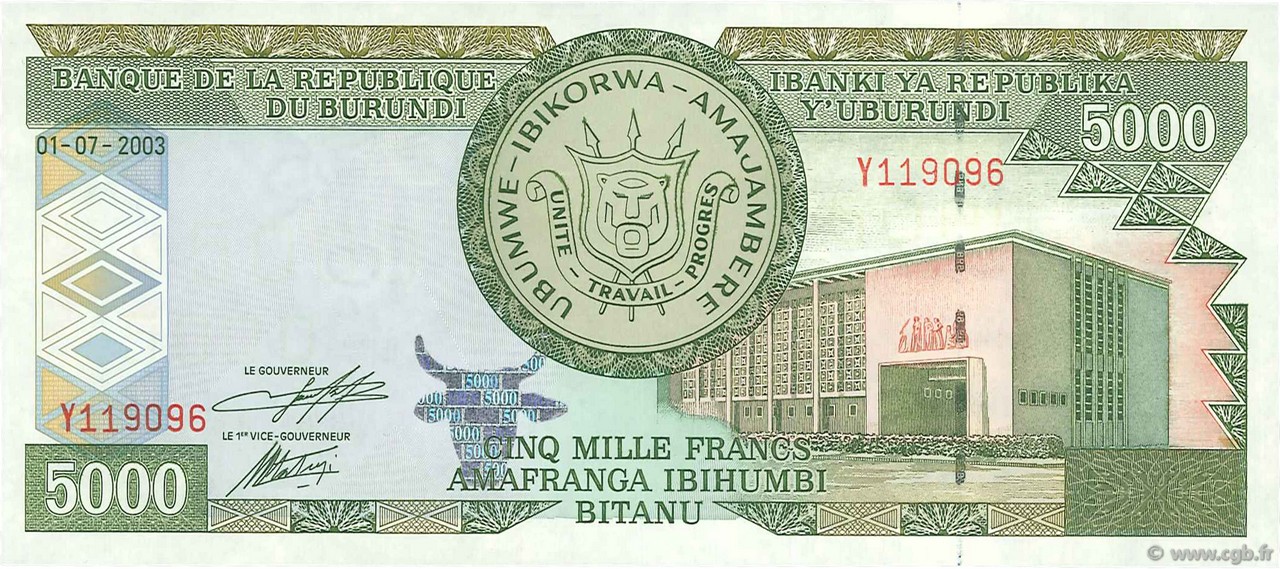 5000 Francs BURUNDI  2003 P.42b AU-