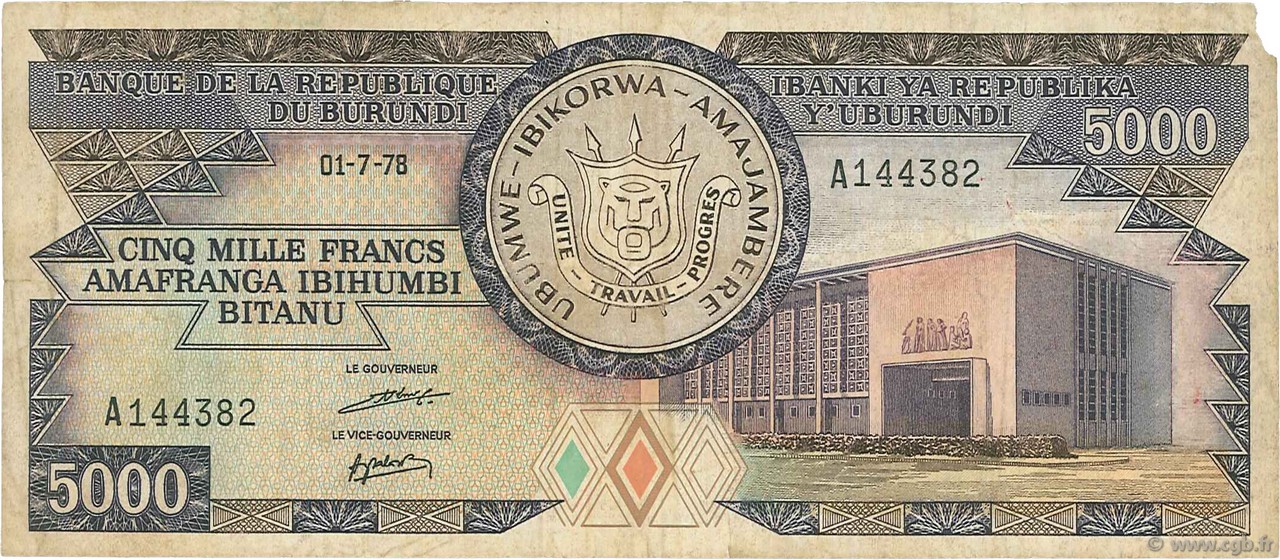 5000 Francs BURUNDI  1978 P.32a fS