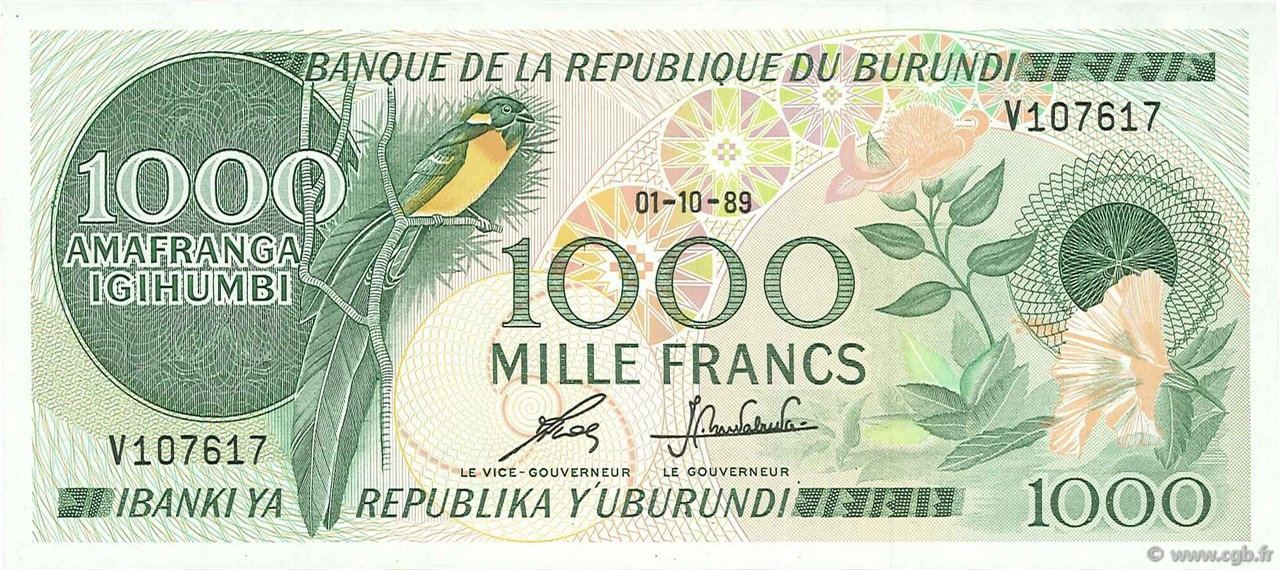 1000 Francs BURUNDI  1989 P.31d UNC