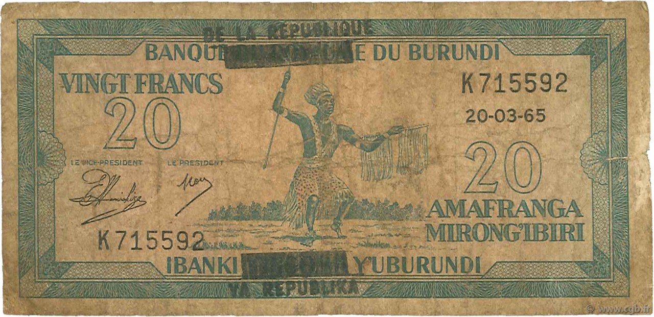 20 Francs BURUNDI  1965 P.15 G