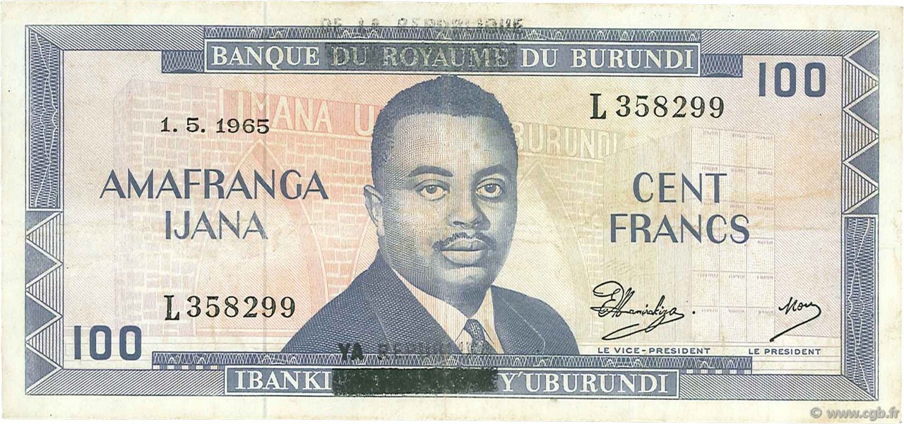 100 Francs BURUNDI  1965 P.17a MBC