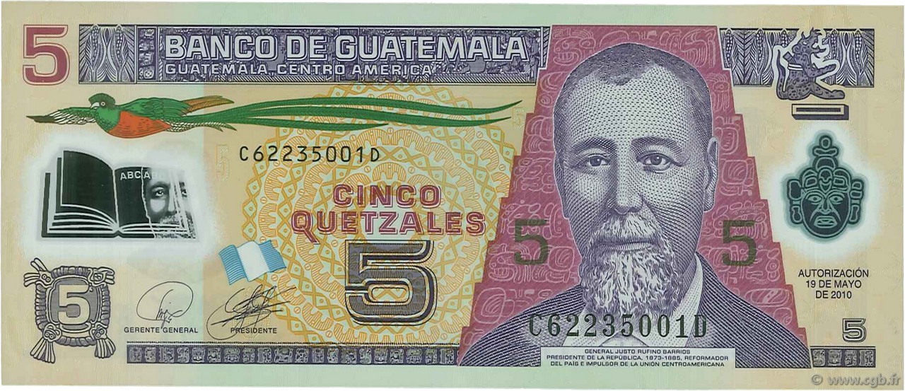 5 Quetzales GUATEMALA  2010 P.122a UNC