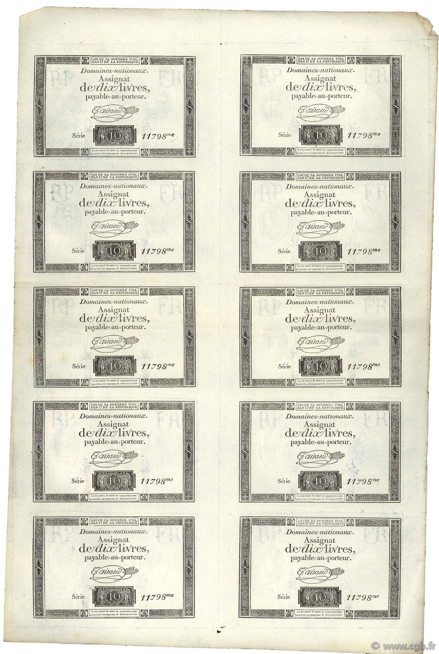 10 Livres Planche FRANCE  1792 Ass.36c SUP