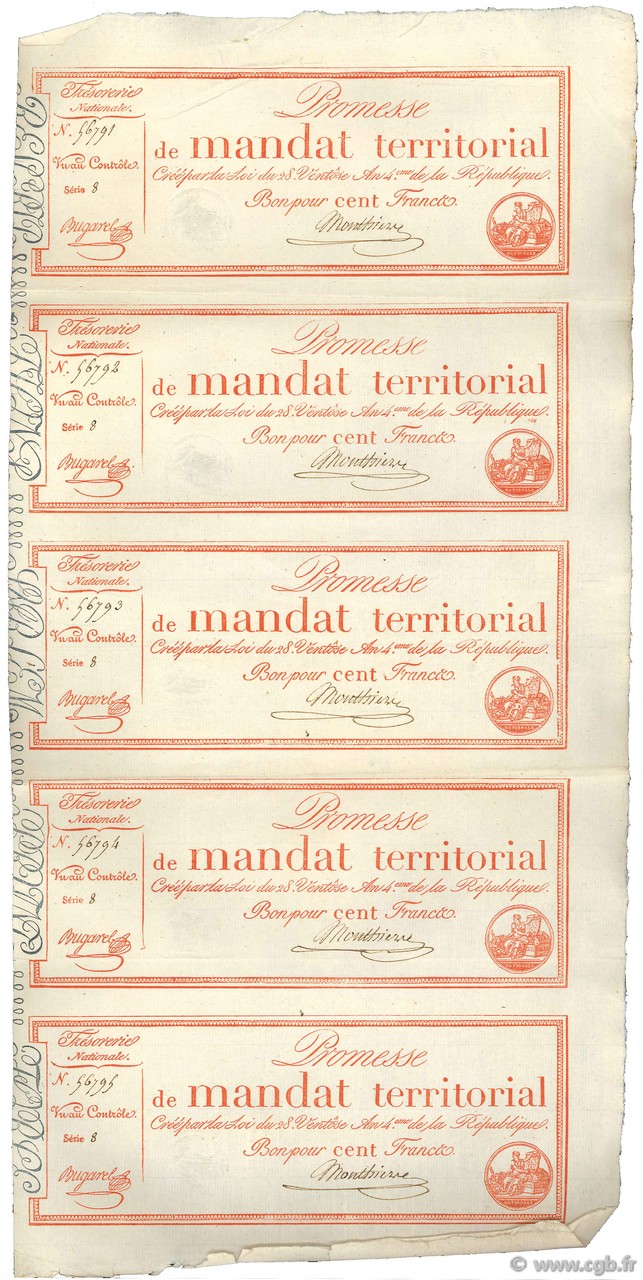 100 Francs avec série Planche FRANCIA  1796 Ass.60b SPL a AU