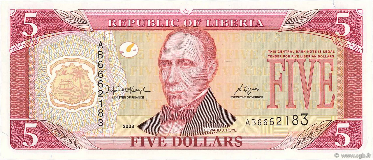 5 Dollars LIBERIA  2008 P.26d FDC