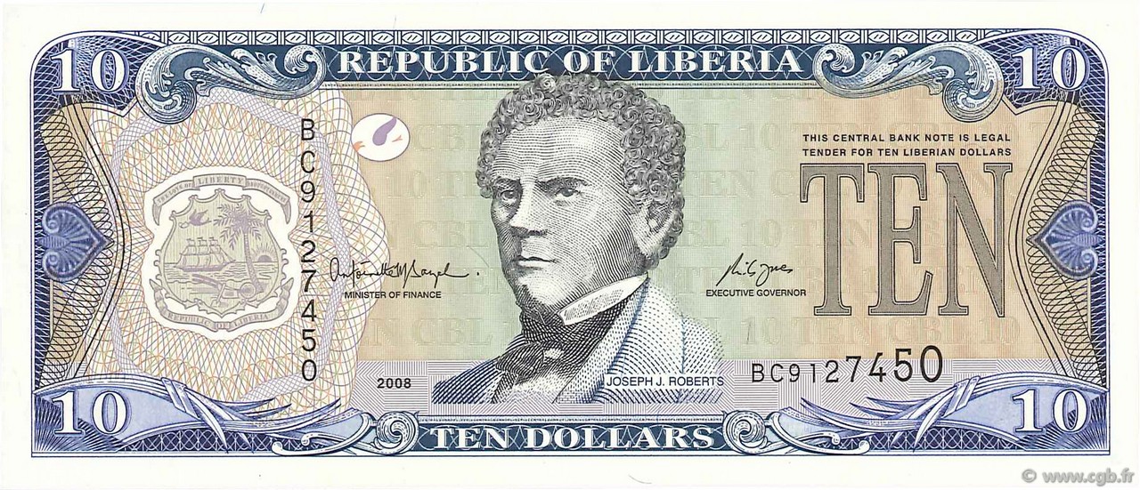 10 Dollars LIBERIA  2008 P.27d UNC