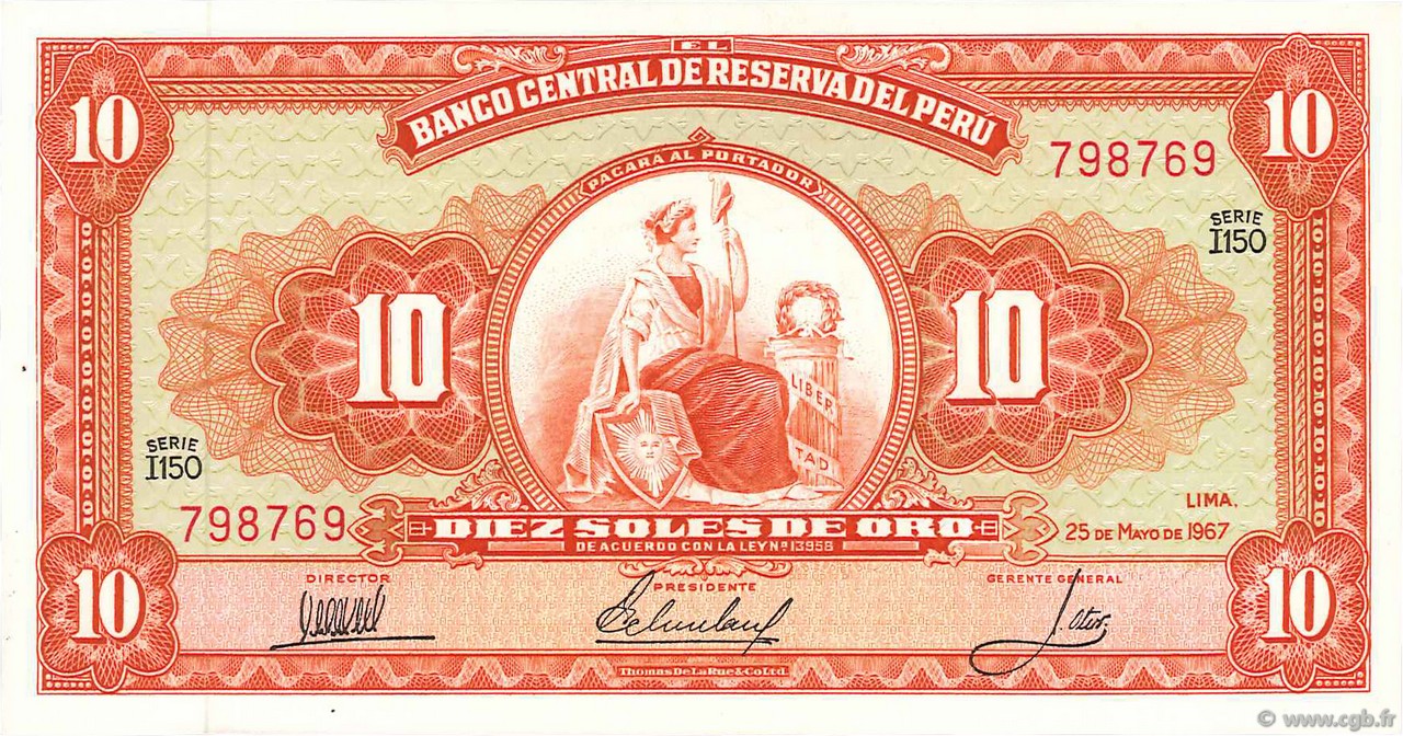 10 Soles de Oro PERU  1967 P.084a UNC