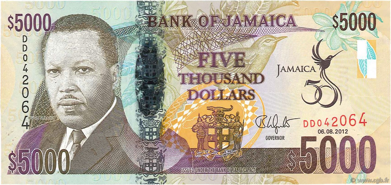 5000 Dollars JAMAICA  2012 P.93 FDC
