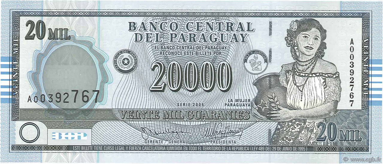 20000 Guaranies PARAGUAY  2005 P.225 UNC