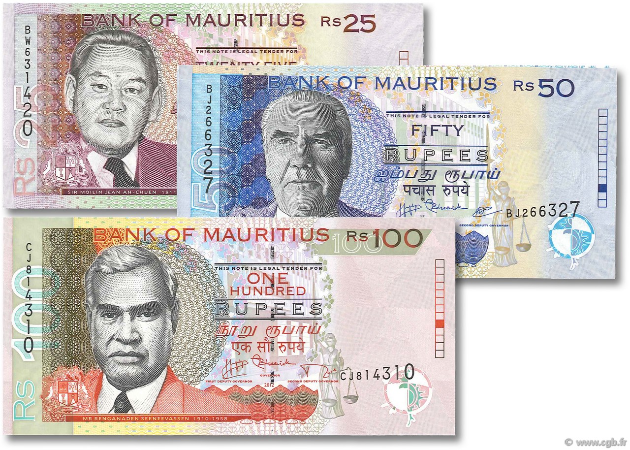 Lot de 3 Billets Monde MAURITIUS  2009 P.49-50-56 UNC