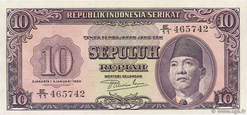 10 Rupiah INDONESIEN  1950 P.037 fST+