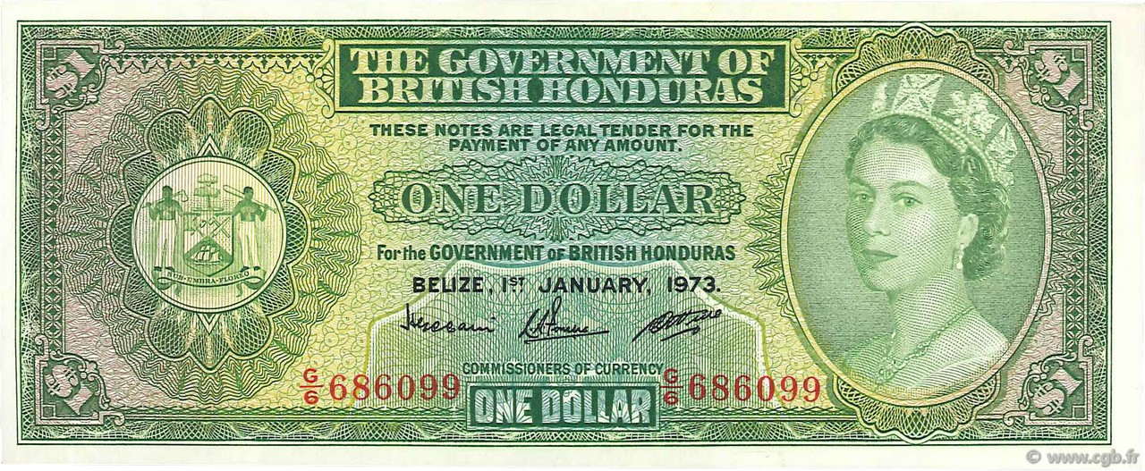 1 Dollar BRITISH HONDURAS  1973 P.28c q.AU