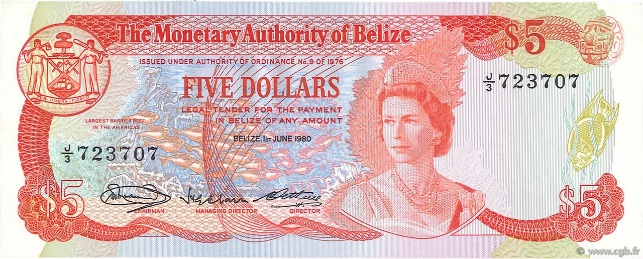 5 Dollars BELIZE  1980 P.39a fVZ
