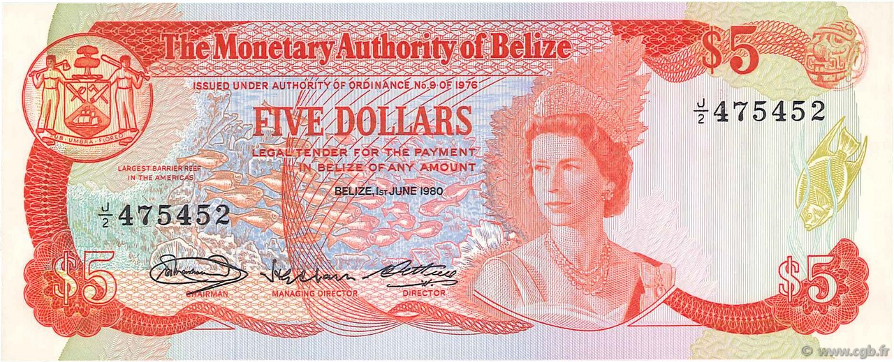 5 Dollars BELICE  1980 P.39a SC+
