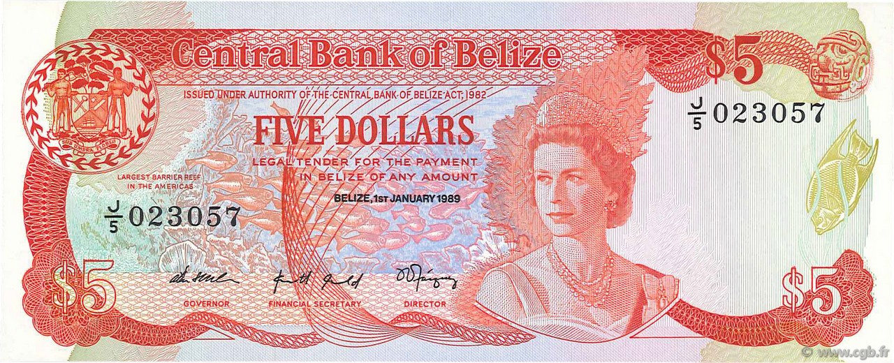 5 Dollars BELIZE  1989 P.47b ST