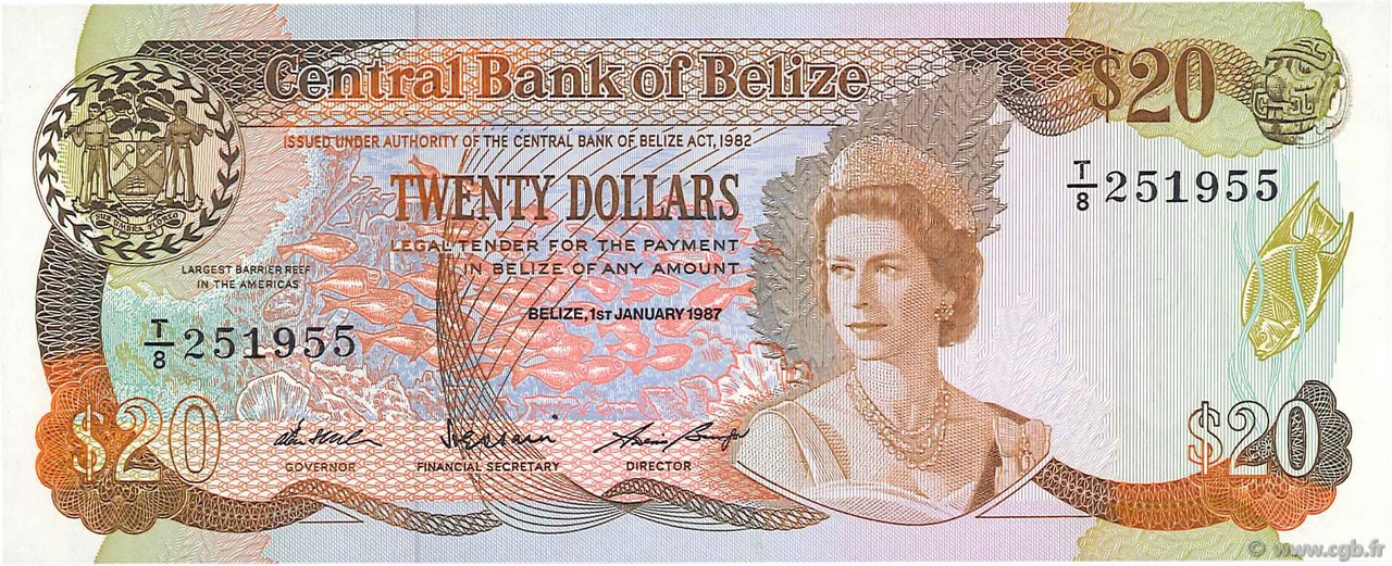 20 Dollars BELICE  1987 P.49b FDC