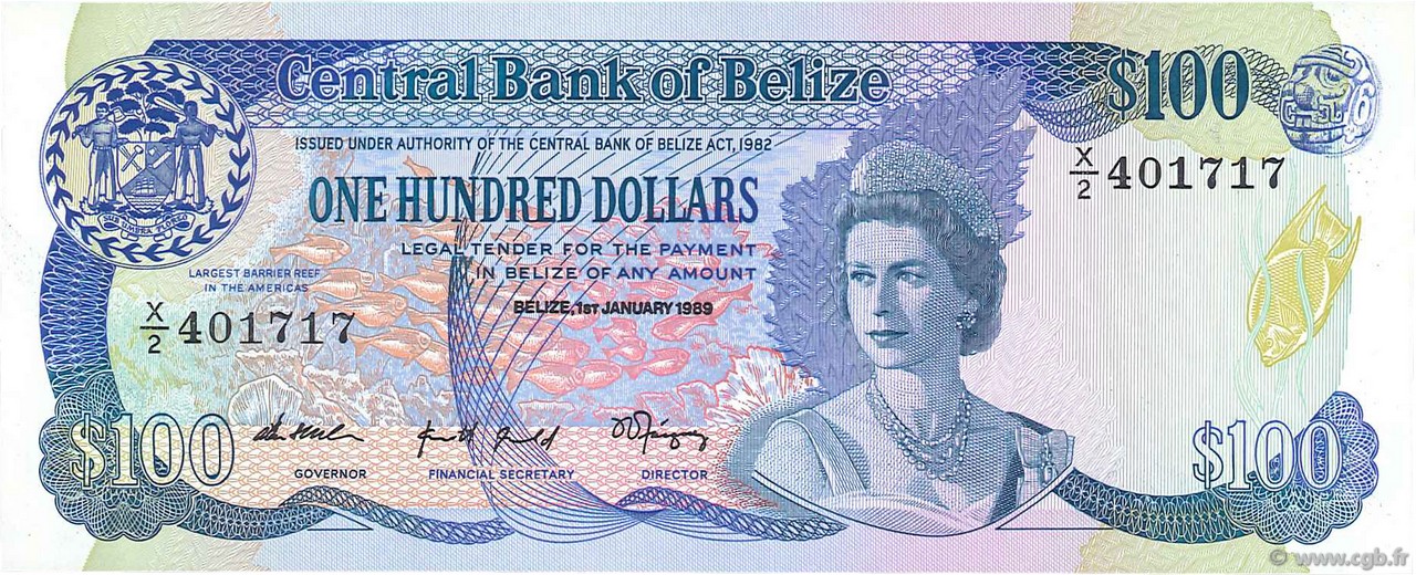 100 Dollars BELIZE  1989 P.50b UNC