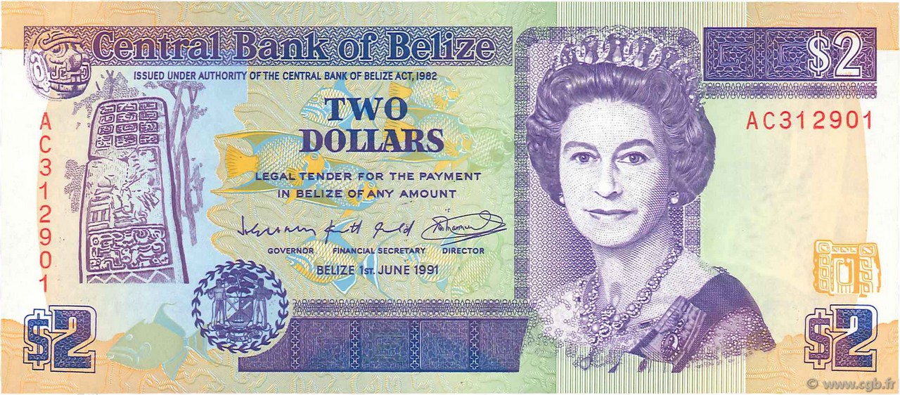 2 Dollars BELIZE  1991 P.52b q.FDC