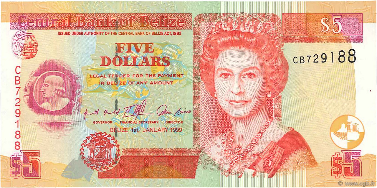 5 Dollars BELICE  1999 P.61a SC+