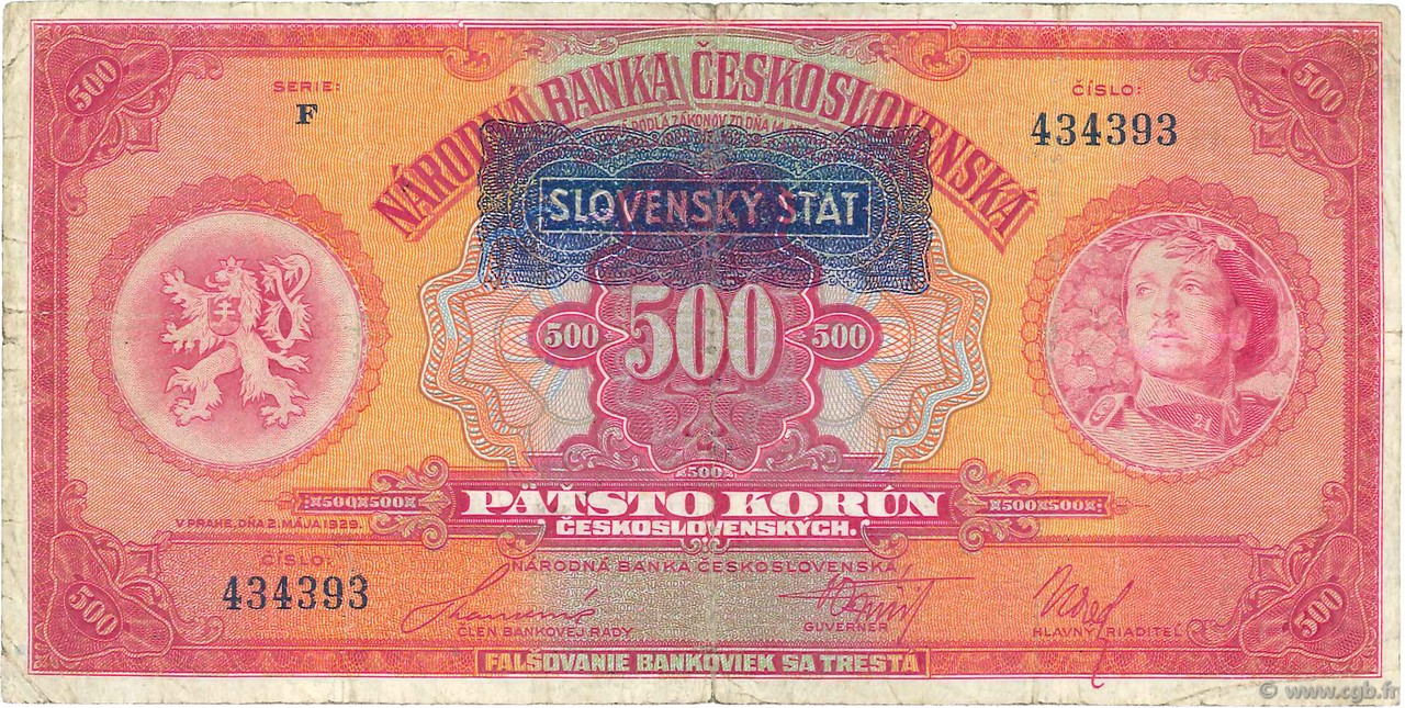 500 Korun SLOVACCHIA  1939 P.02a MB